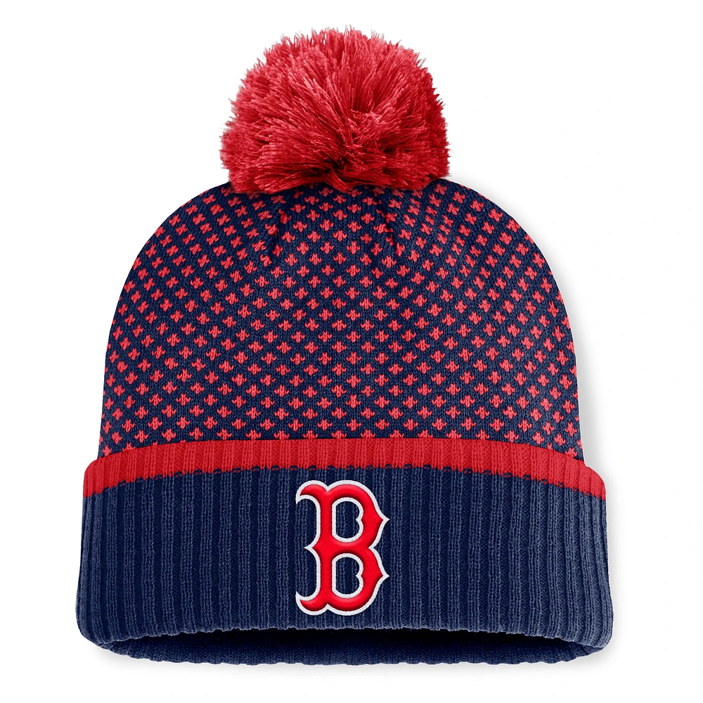 Bonnet en tricot à revers et pompon Boston Red Sox Fundamental Jacquard Fanatics pour femme bleu marine