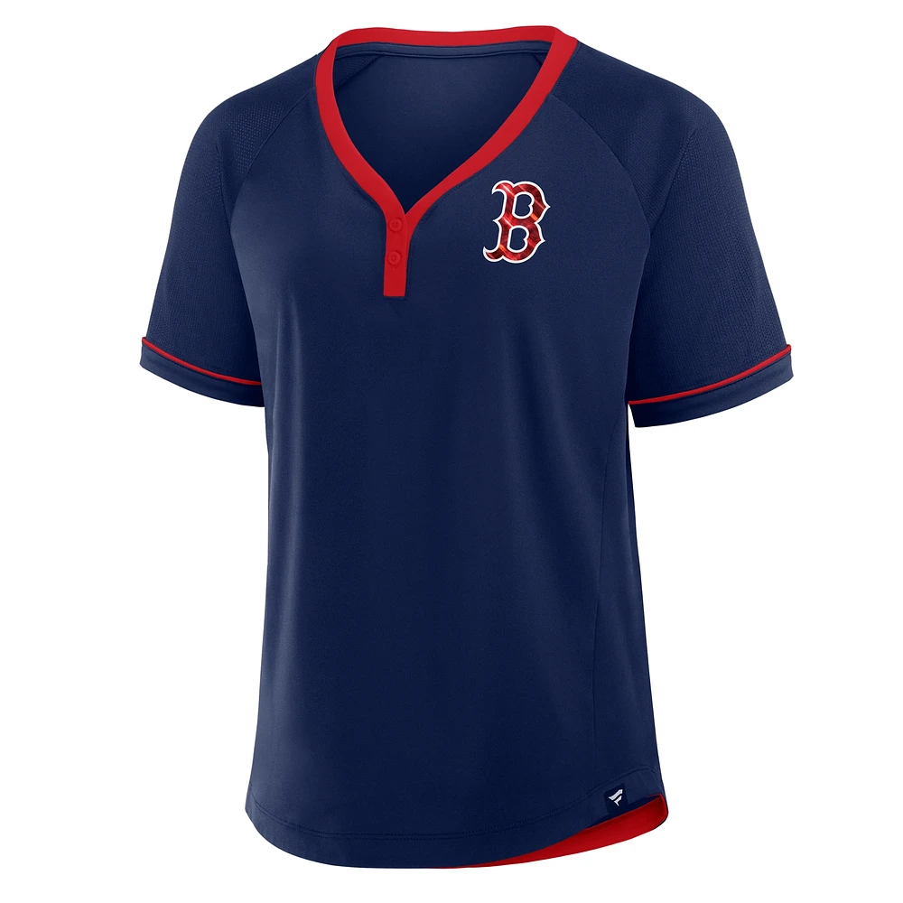 Women's Fanatics Navy Boston Red Sox League Diva Star Raglan V-Neck T-Shirt