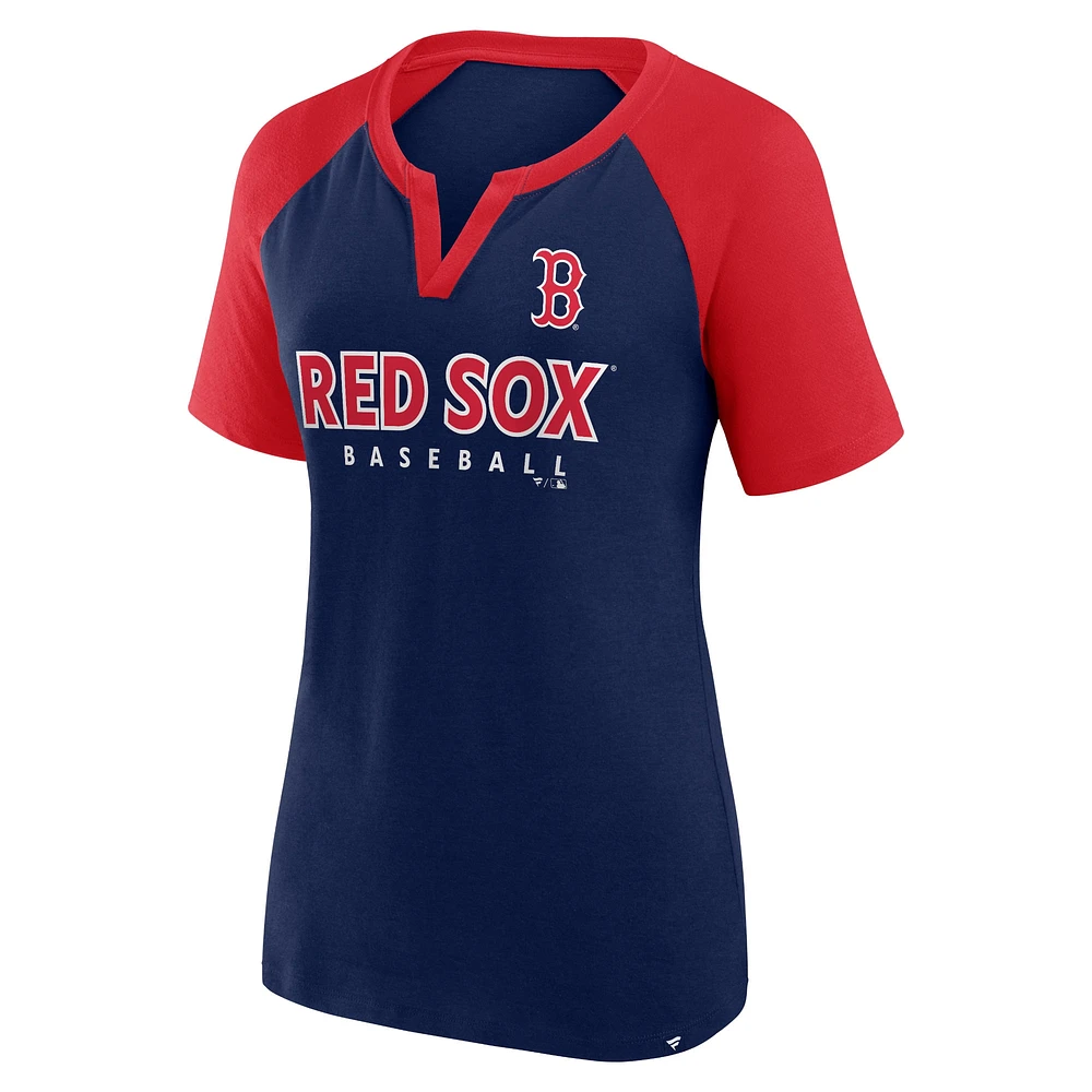 T-shirt à col cranté raglan Fanatics pour femmes, bleu marine, Boston Red Sox, Shut Out