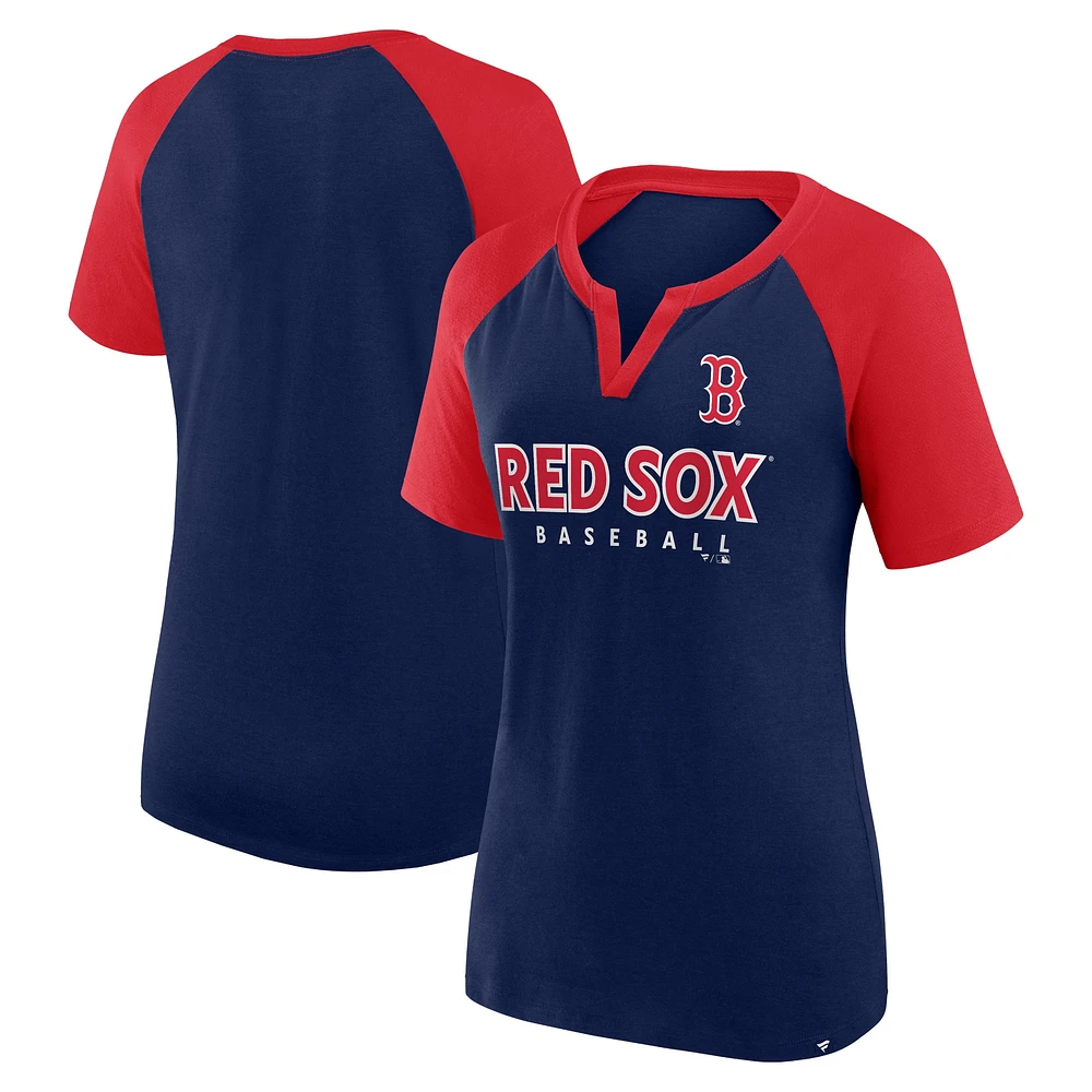 T-shirt à col cranté raglan Fanatics pour femmes, bleu marine, Boston Red Sox, Shut Out