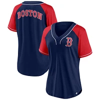 T-shirt à col en V Fanatics pour femmes, bleu marine, Boston Red Sox, style ultime, raglan