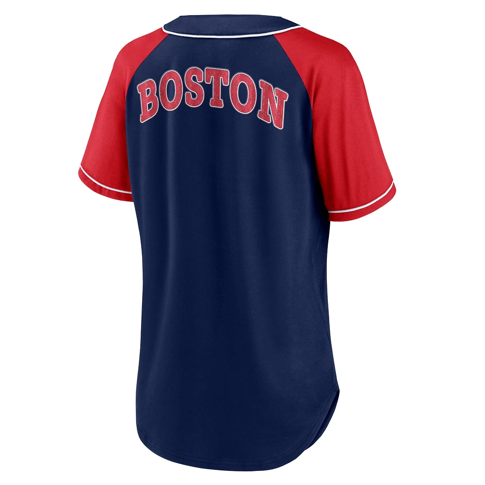 T-shirt à col en V Fanatics pour femmes, bleu marine, Boston Red Sox, style ultime, raglan