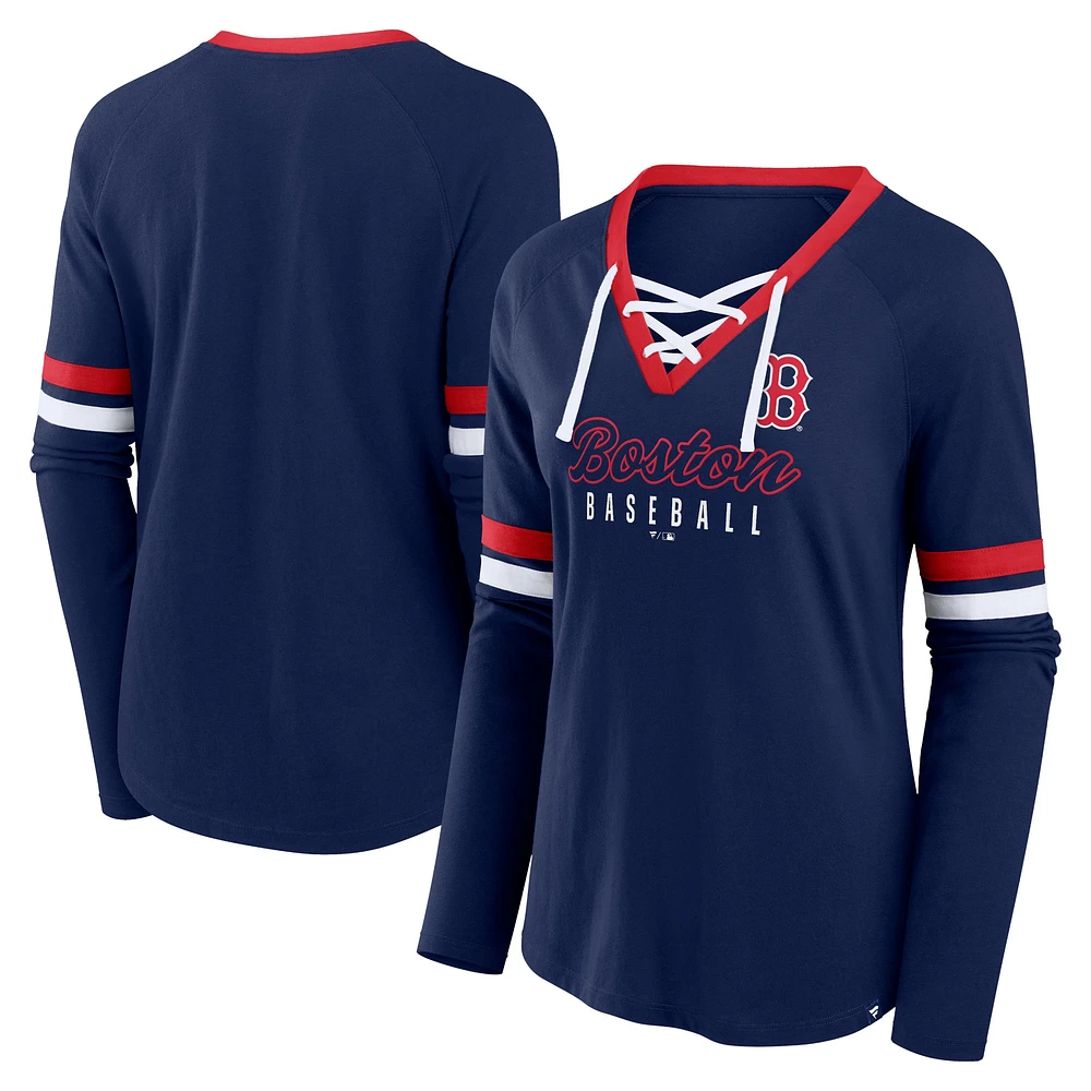 T-shirt à manches longues et lacets raglan Boston Red Sox Won & Done pour femme Fanatics Navy