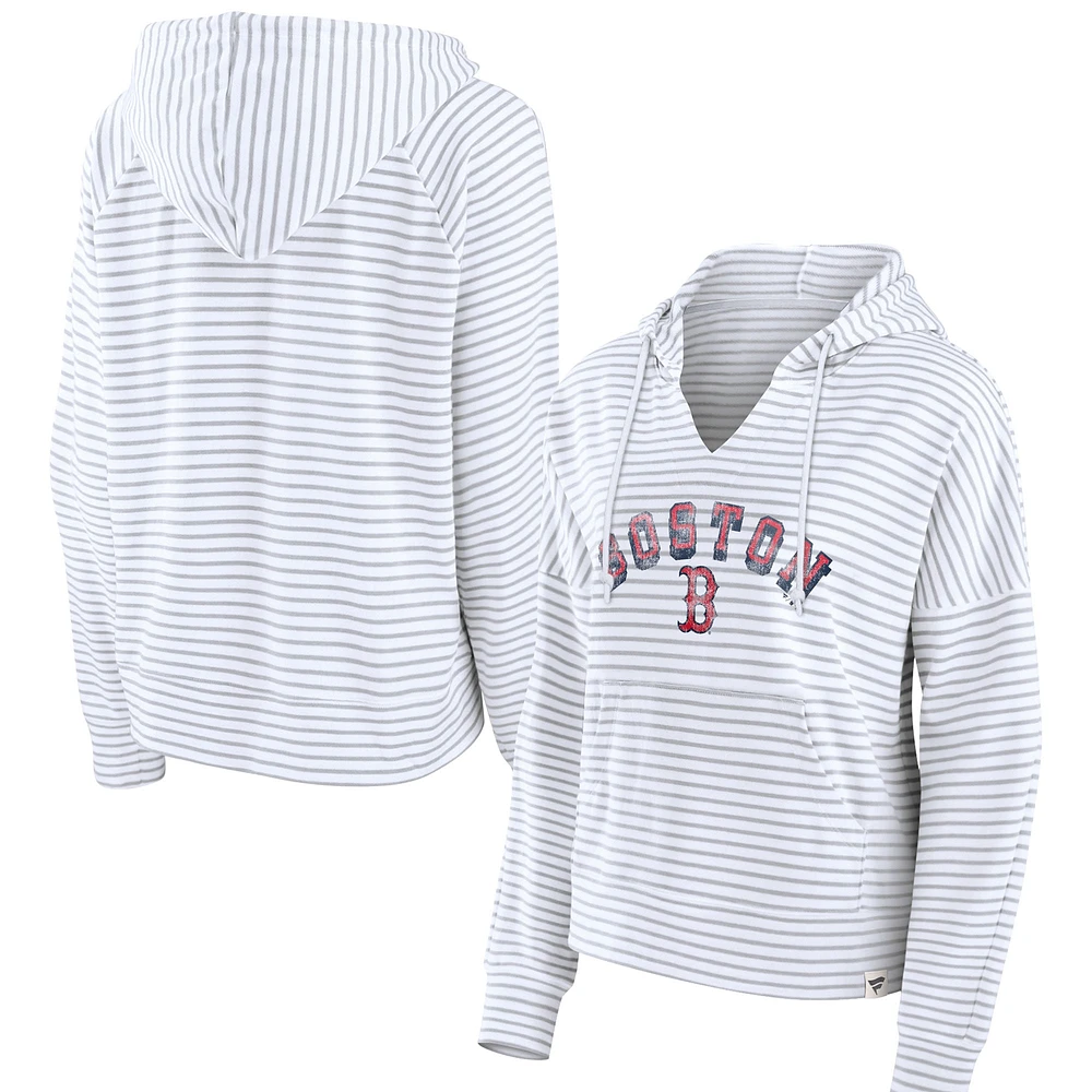 Women's Fanatics White Boston Red Sox Striped Arch Pullover Hoodie