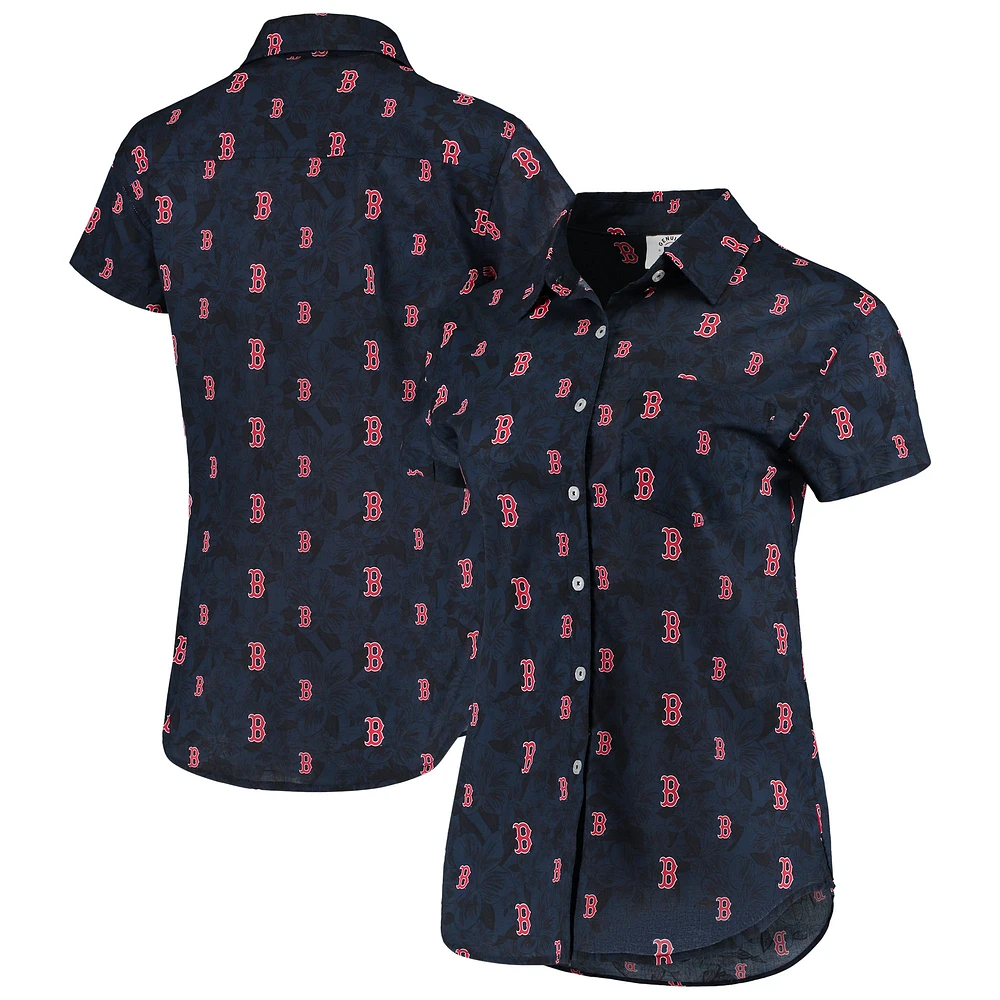 FOCO - Chemise boutonnée à fleurs Boston Red Sox pour femme, bleu marine