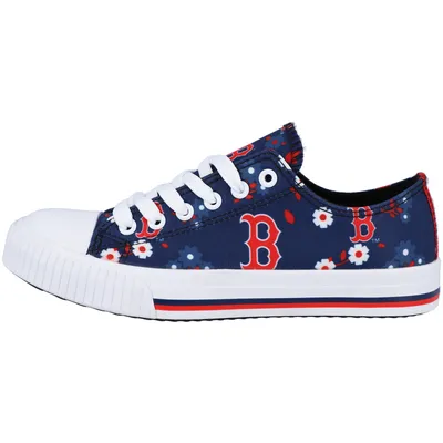 Boston Red Sox FOCO Women's Flower Canvas Allover Shoes - Navy