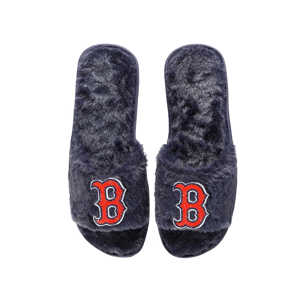 Chaussons flous FOCO Boston Red Sox bleu marine pour femmes avec strass