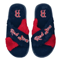 Women's FOCO Navy Boston Red Sox Two-Tone Crossover Faux Fur Slide Slippers