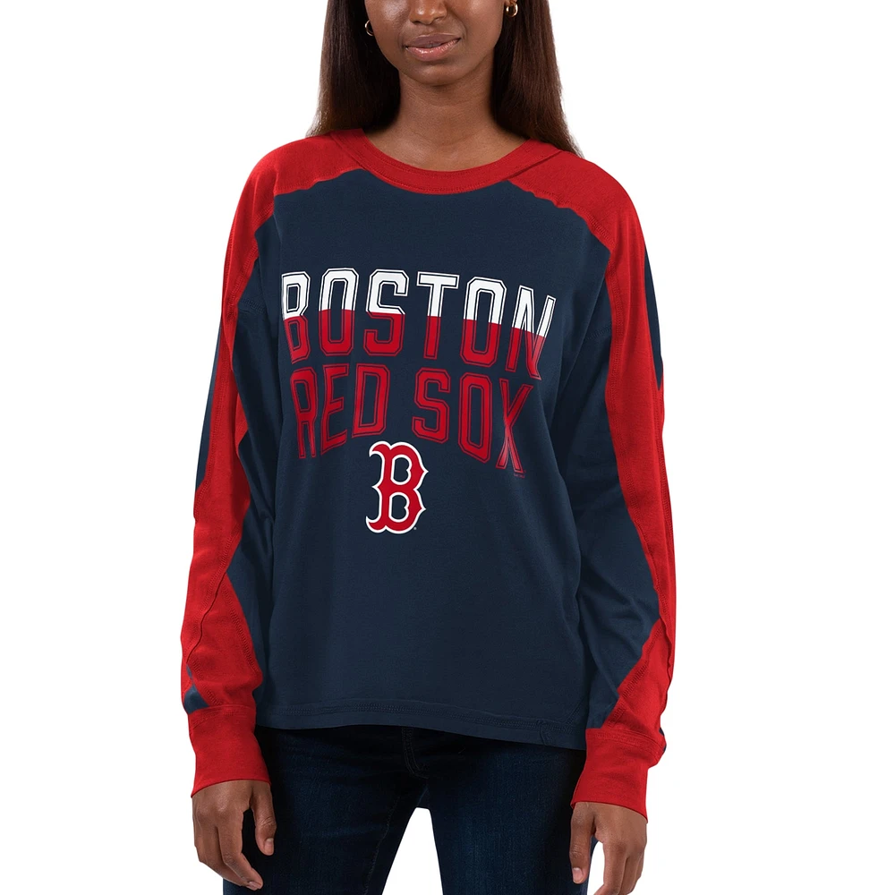 T-shirt à manches longues G-III 4Her par Carl Banks pour femmes, bleu marine/rouge, Boston Red Sox Smash Raglan