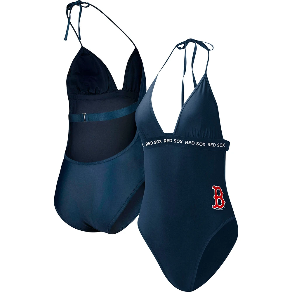 Maillot de bain une pièce pour femme G-III 4Her by Carl Banks bleu marine Boston Red Sox Full Count