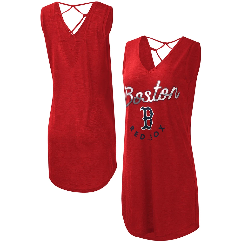 G-III 4Her by Carl Banks pour femme - Robe rouge Boston Red Sox Game Time Burnout Beach à col en V