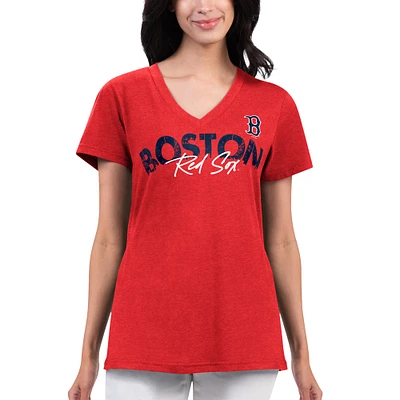 T-shirt à col en V G-III Sports by Carl Banks pour femmes, rouge Boston Red Sox Key Move