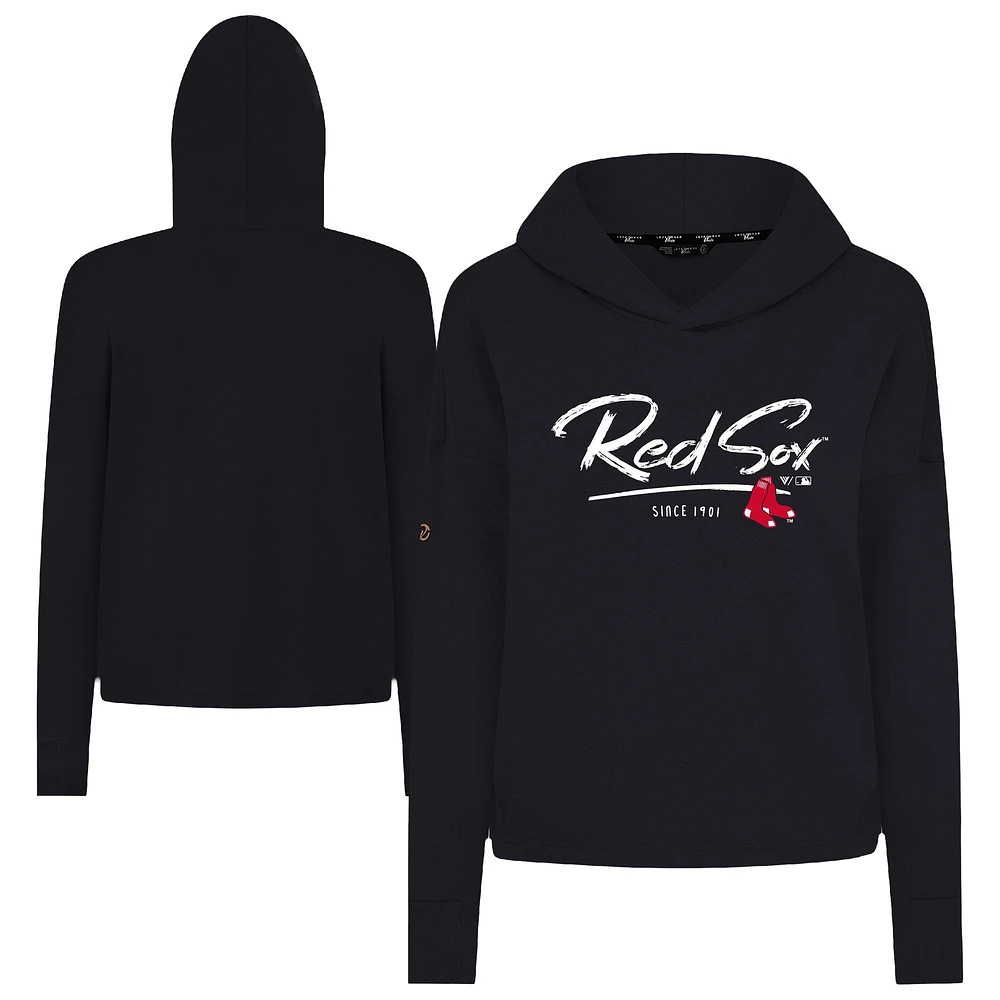 Sweat à capuche court noir Levelwear pour femme, motif Accolade Sweet Express, tri-blend, Boston Red Sox