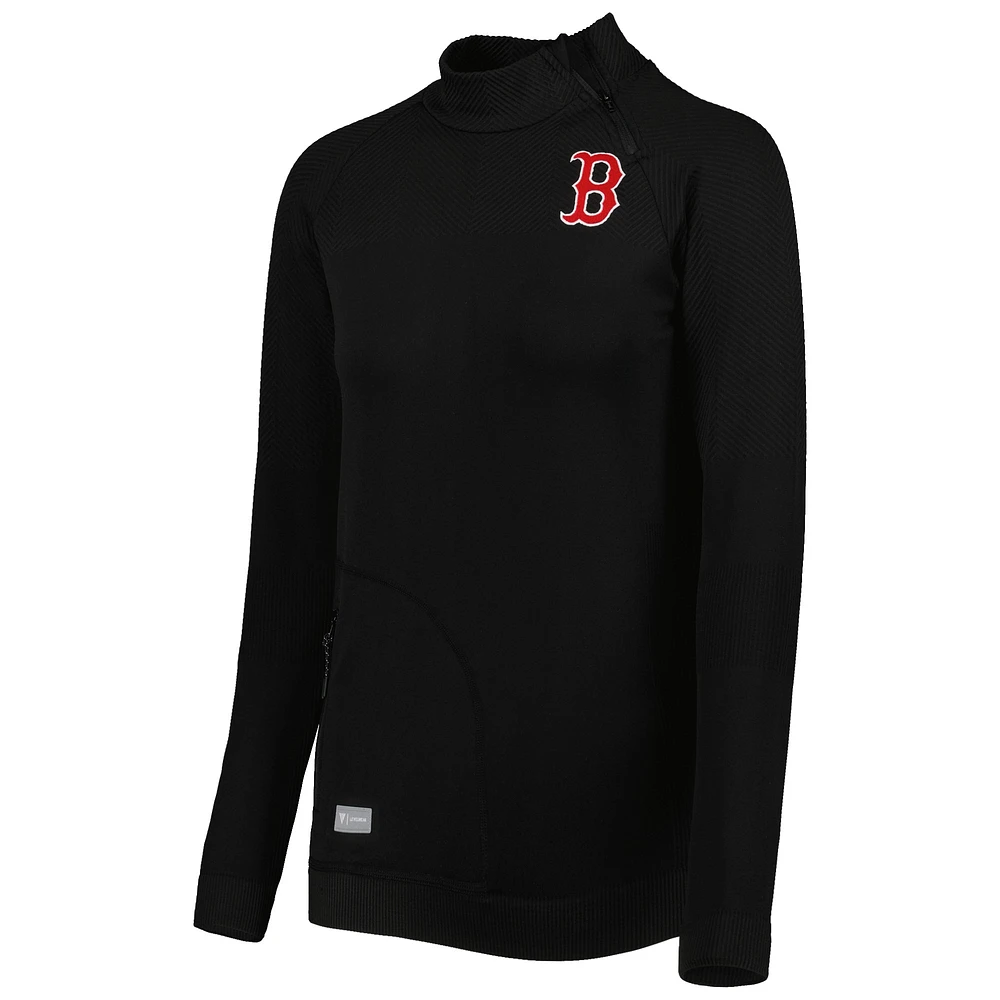 Veste noire Levelwear Boston Red Sox Verse Asymetric Raglan Tri-Blend Quarter-Zip pour femme