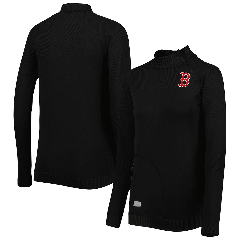 Women's Levelwear Black Boston Red Sox Verse Asymmetrical Raglan Tri-Blend Quarter-Zip Jacket