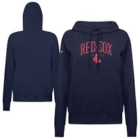 Women's Levelwear Navy Boston Red Sox  Adorn Throwback Spellout Pullover Hoodie