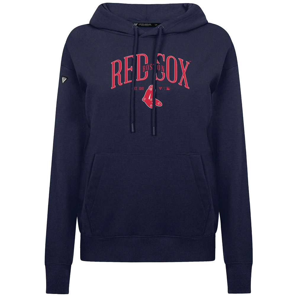 Women's Levelwear Navy Boston Red Sox  Adorn Throwback Spellout Pullover Hoodie