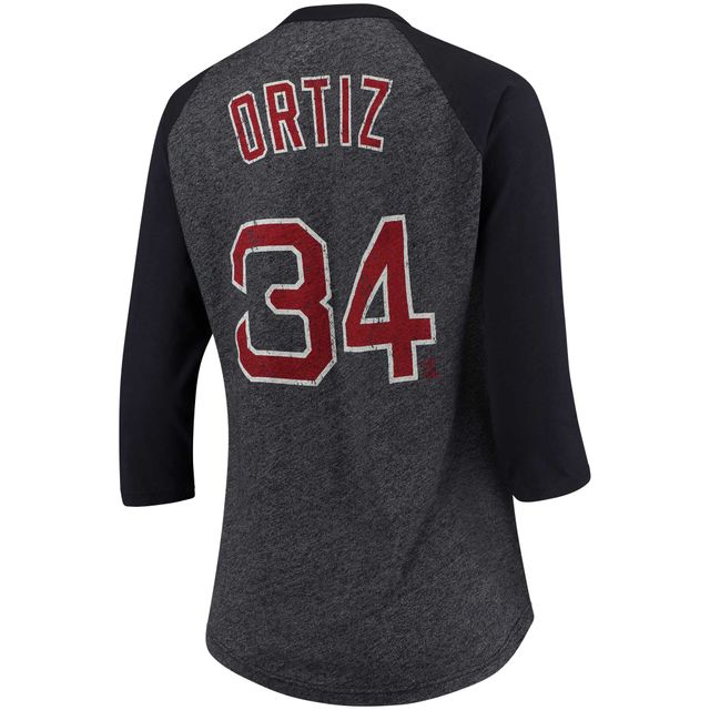 Majestic Threads pour femme David Ortiz Navy Boston Red Sox T-shirt raglan à manches 3/4 avec nom et numéro