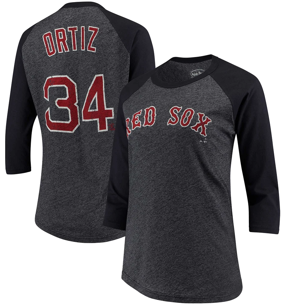 Majestic Threads pour femme David Ortiz Navy Boston Red Sox T-shirt raglan à manches 3/4 avec nom et numéro