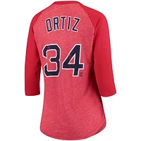 Women's Majestic Threads David Ortiz Red Boston Sox Name & Number Tri-Blend Three-Quarter Length Raglan T-Shirt