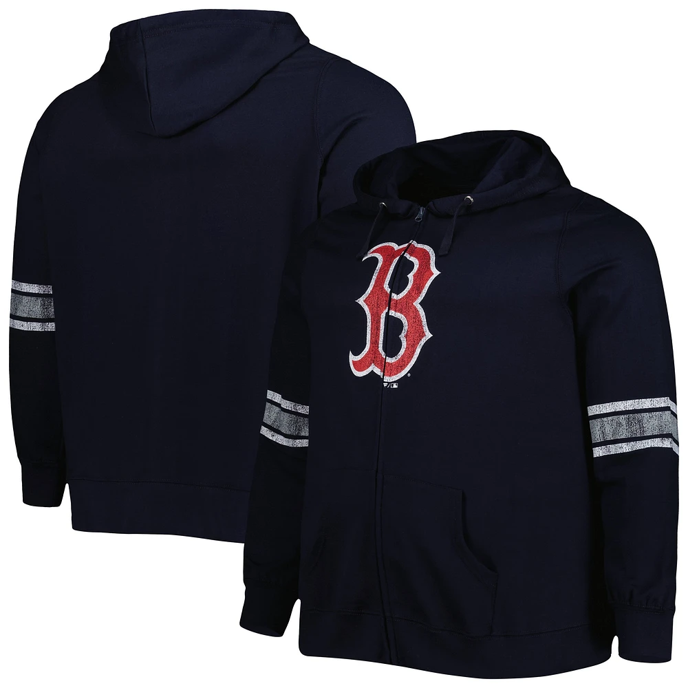 Sweat à capuche et fermeture éclair pleine longueur Boston Red Sox pour femme bleu marine/gris chiné grande taille avec logo sur le devant