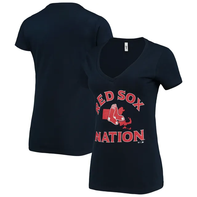 Women's Navy Boston Red Sox Plus Size Diva Notch Neck Raglan T-Shirt