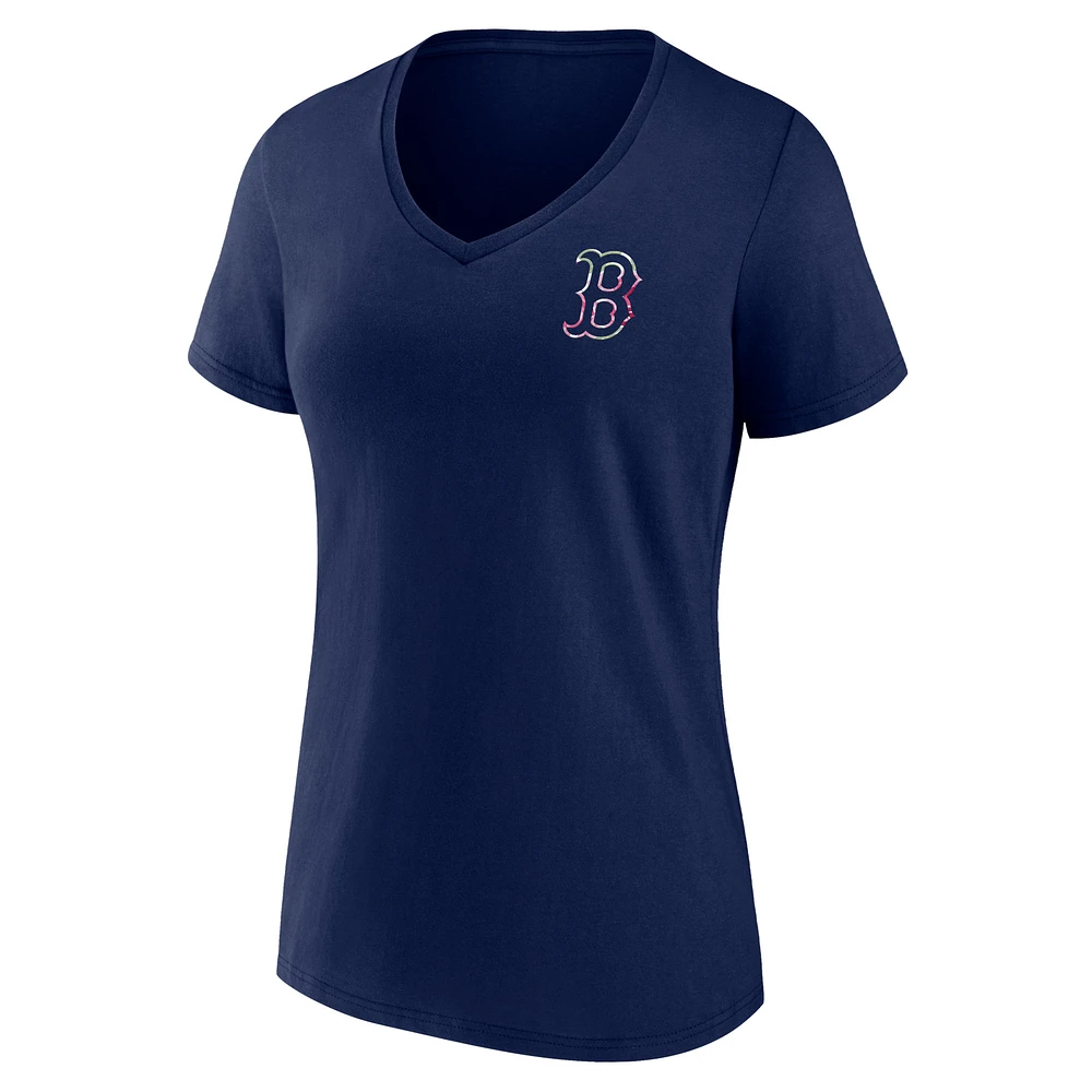 T-shirt à col en V bleu marine Boston Red Sox fête des mères grande taille pour femme