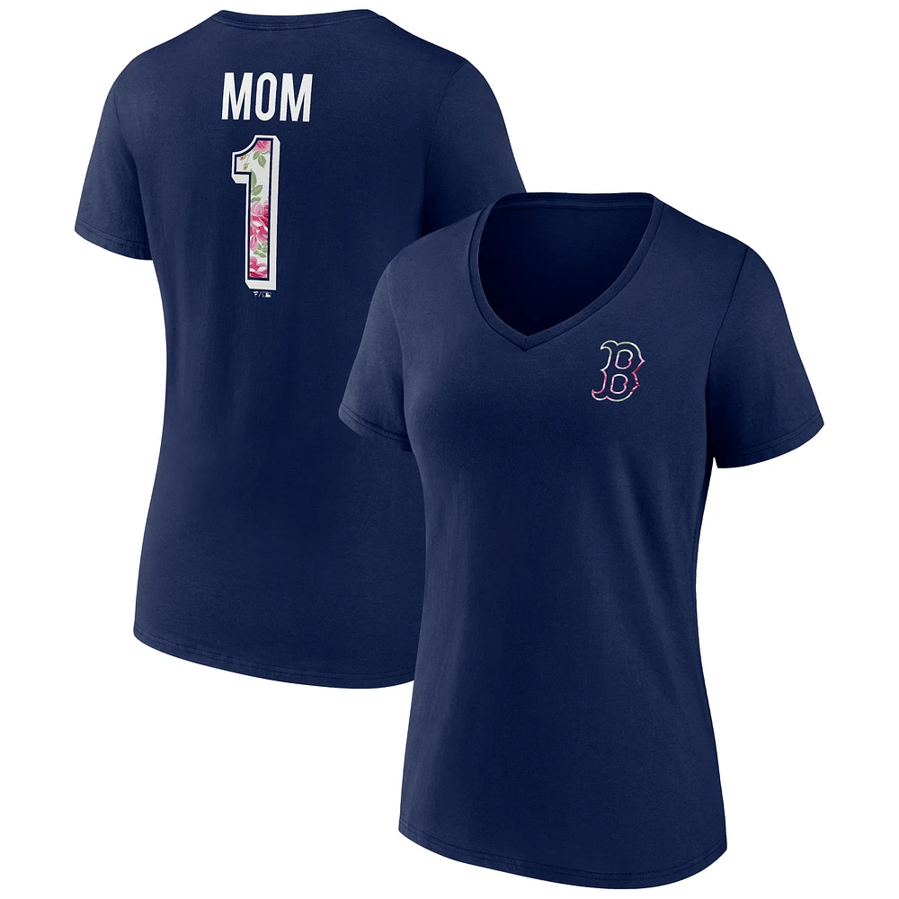 T-shirt à col en V bleu marine Boston Red Sox fête des mères grande taille pour femme