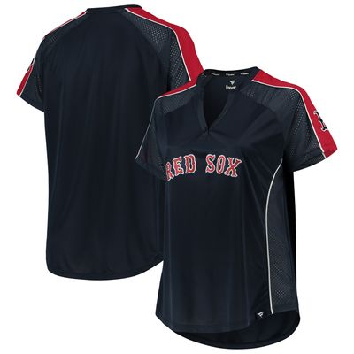 Women's Navy Boston Red Sox Plus Diva Notch Neck Raglan T-Shirt