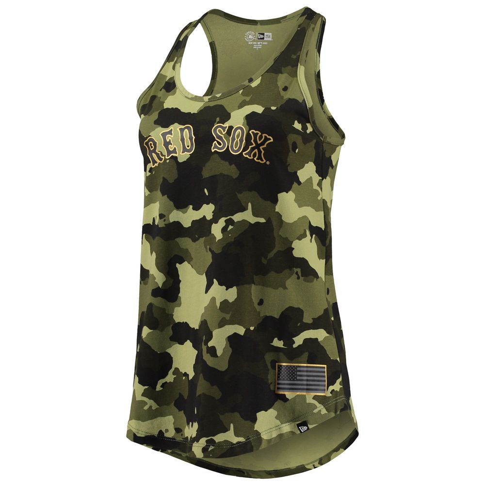 Women's New Era Green Boston Red Sox 2022 MLB Armed Forces Day Camo Racerback Tank Top