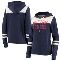 Women's New Era Heathered Navy/White Boston Red Sox Colorblock Tri-Blend Pullover Hoodie