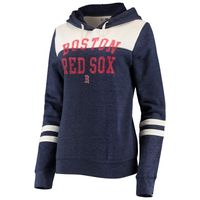 Women's New Era Heathered Navy/White Boston Red Sox Colorblock Tri-Blend Pullover Hoodie