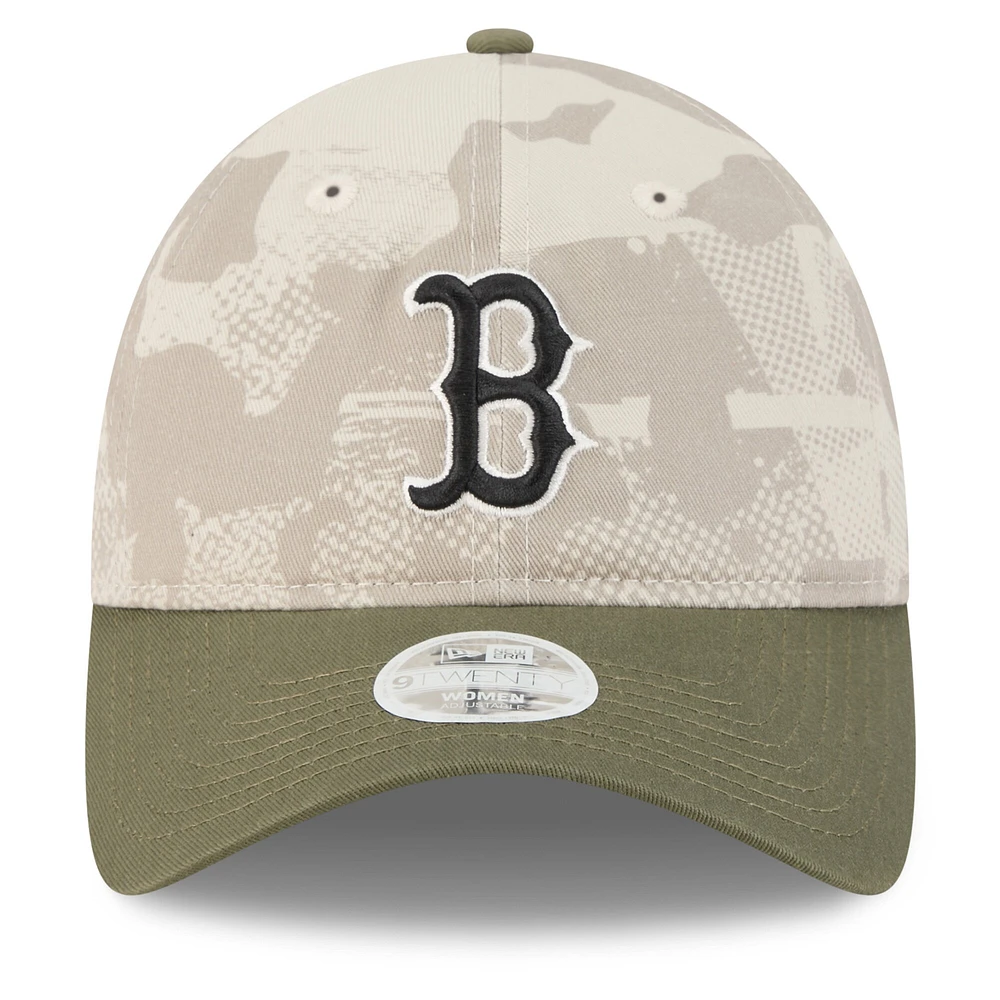 Women's New Era Light Beige/Olive Boston Red Sox 2025 Armed Forces Day 9TWENTY Adjustable Hat