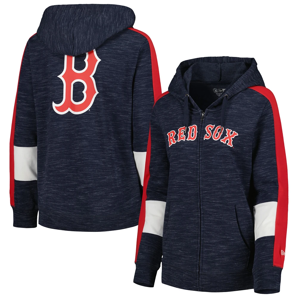 Sweat à capuche et fermeture éclair intégrale colorblock Boston Red Sox New Era pour femme, bleu marine