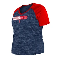 T-shirt à encolure en V raglan teint par espacement pour femme New Era bleu marine Boston Red Sox Taille Plus