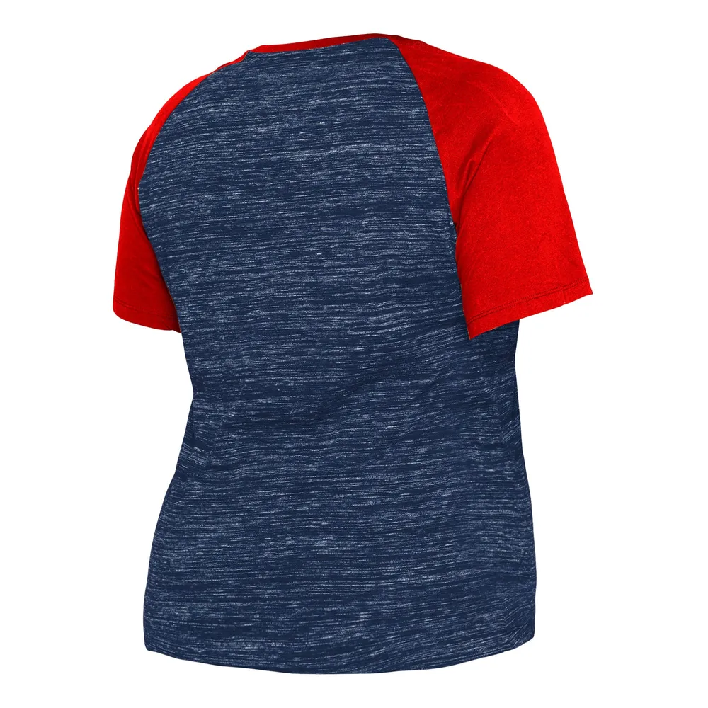 T-shirt à encolure en V raglan teint par espacement pour femme New Era bleu marine Boston Red Sox Taille Plus