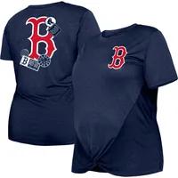 T-shirt New Era bleu marine Boston Red Sox taille plus à deux coups avec nœud sur le devant pour femme