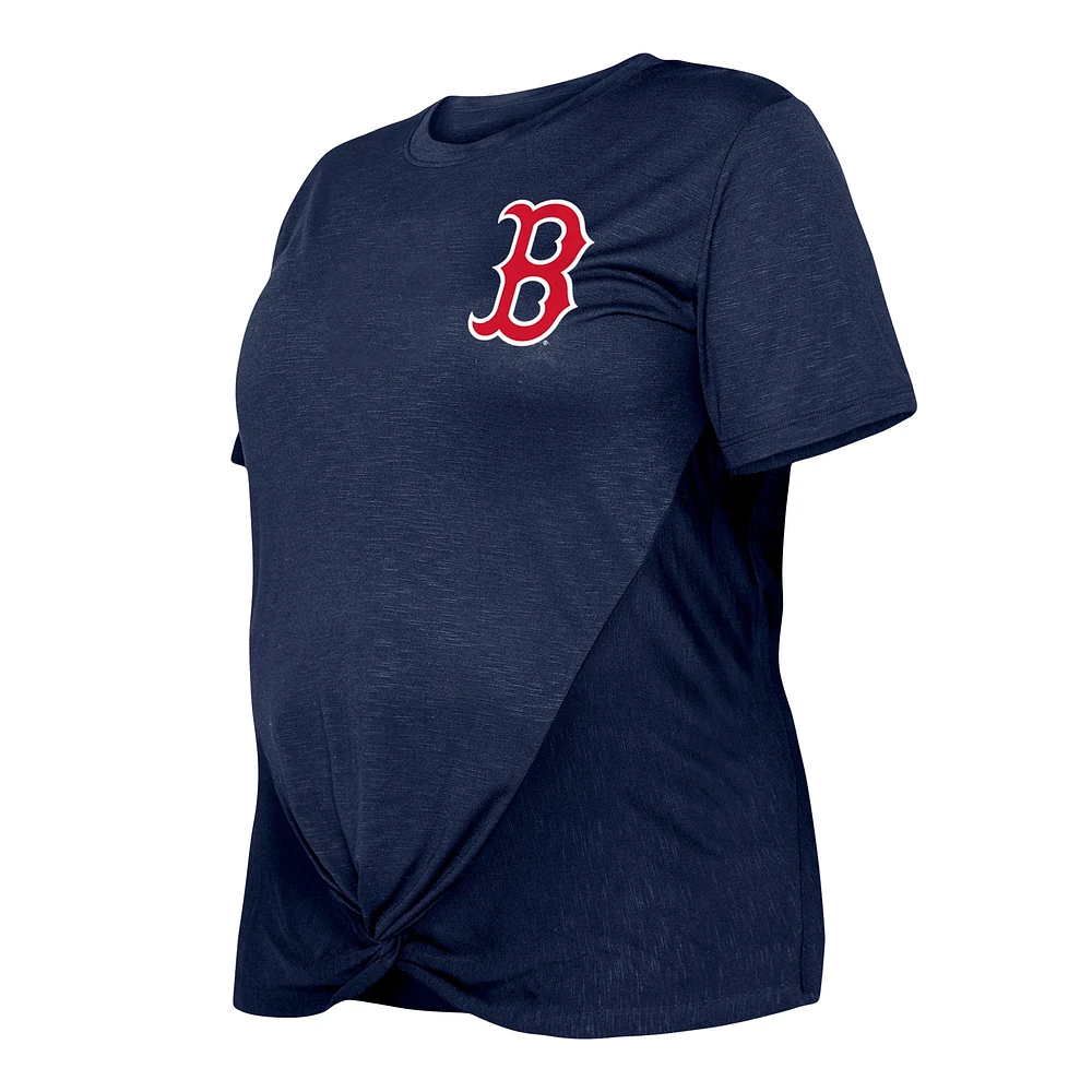 T-shirt New Era bleu marine Boston Red Sox taille plus à deux coups avec nœud sur le devant pour femme