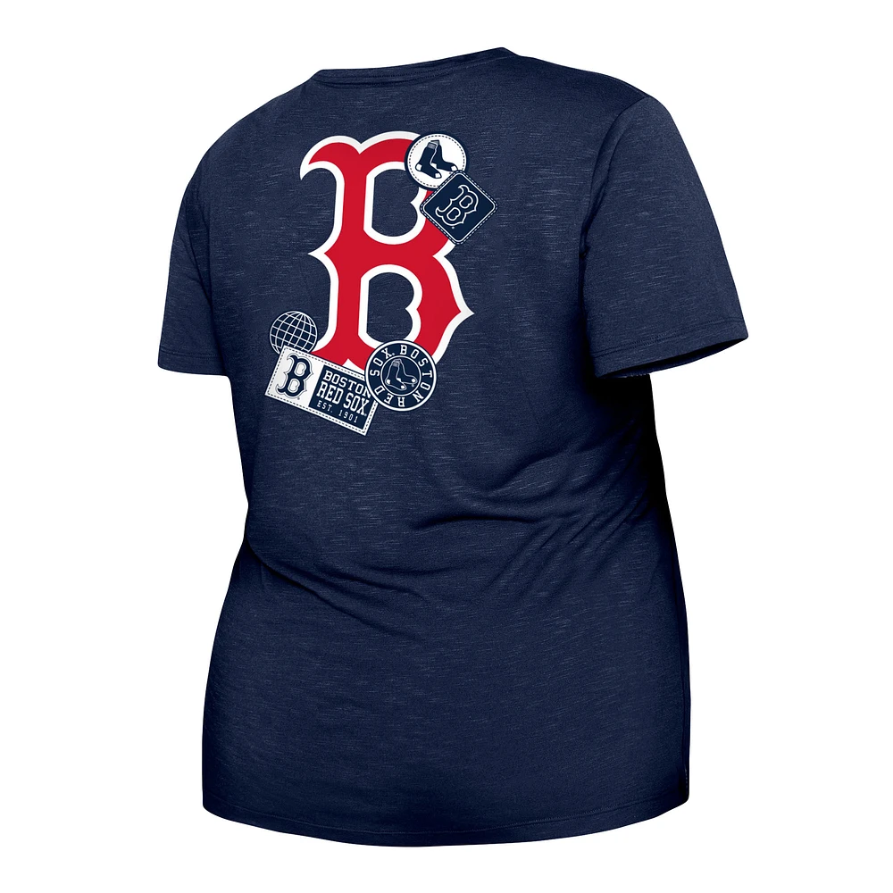 T-shirt New Era bleu marine Boston Red Sox taille plus à deux coups avec nœud sur le devant pour femme