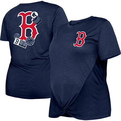 T-shirt New Era bleu marine Boston Red Sox taille plus à deux coups avec nœud sur le devant pour femme