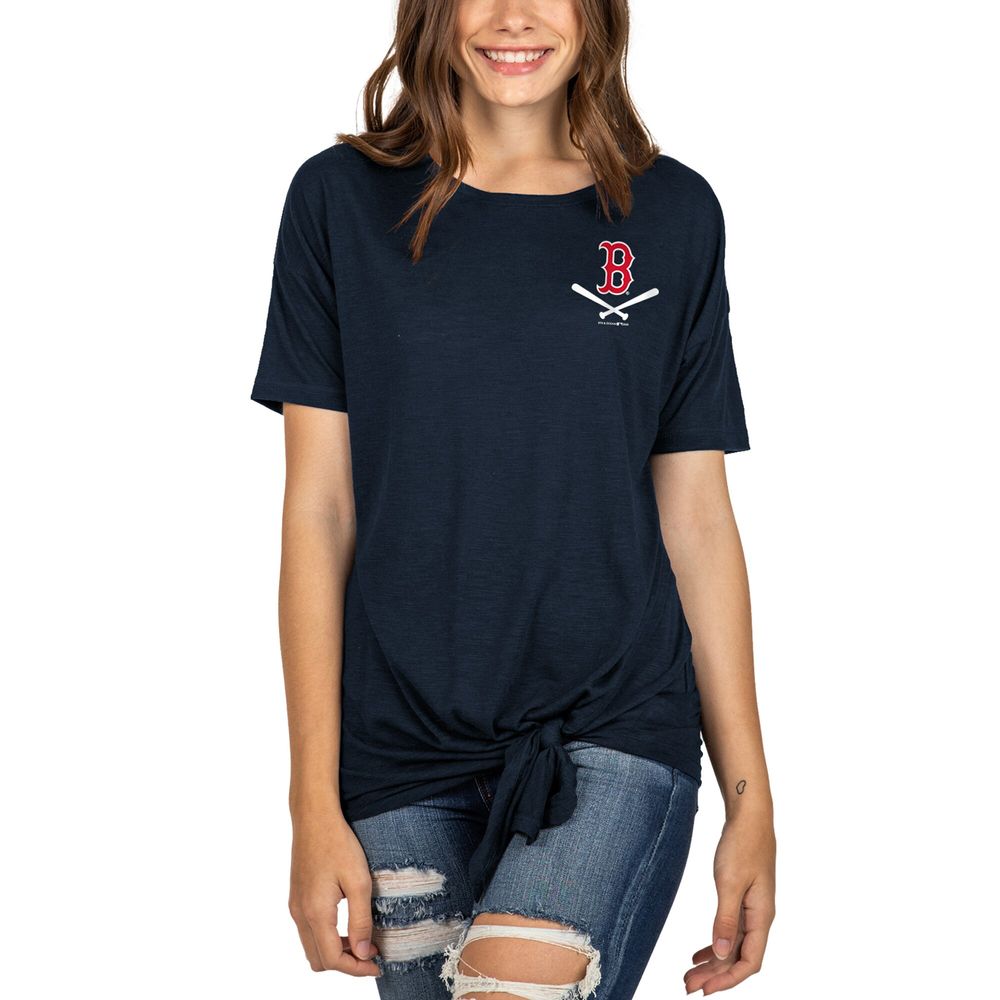 New Era Women's New Era Navy Boston Red Sox Slub Jersey Scoop Neck Side Tie  T-Shirt