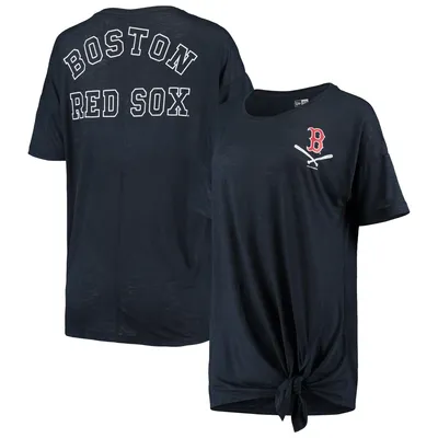 T-shirt pour femme New Era bleu marine Boston Red Sox en jersey flammé à encolure dégagée avec lien sur le côté