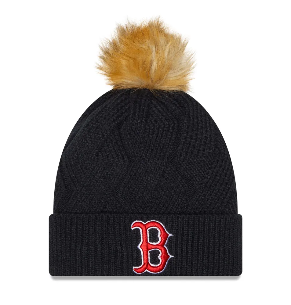 Bonnet en tricot à revers Snowy Boston Red Sox pour femme New Era bleu marine avec pompon