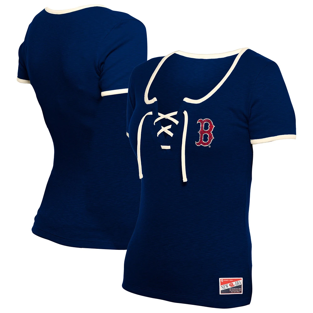Women's New Era Navy Boston Red Sox Throwback Lace Up T-Shirt