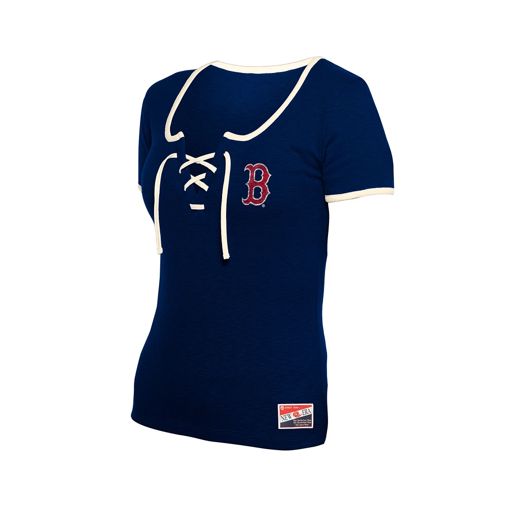Women's New Era Navy Boston Red Sox Throwback Lace Up T-Shirt