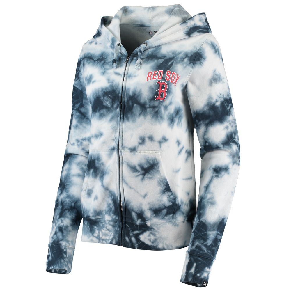 Women's New Era Navy Boston Red Sox Tie-Dye Fleece Full-Zip Hoodie