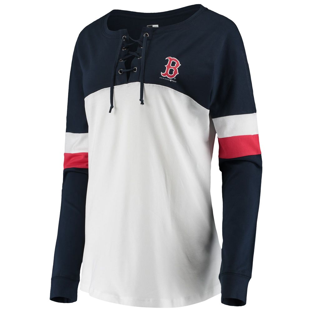 Women's New Era White/Navy Boston Red Sox Lace-Up Long Sleeve T-Shirt