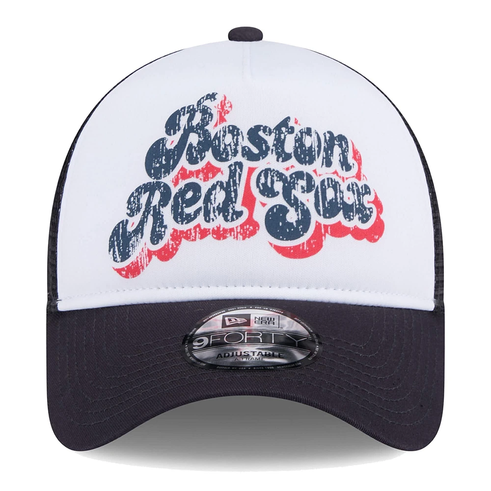 Casquette ajustable 9FORTY de camionneur à cadre en A en mousse pour femme New Era, blanc/bleu marine, Boston Red Sox Throwback Team