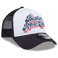 Women's New Era White/Navy Boston Red Sox Throwback Team Foam Front A-Frame Trucker 9FORTY Adjustable Hat