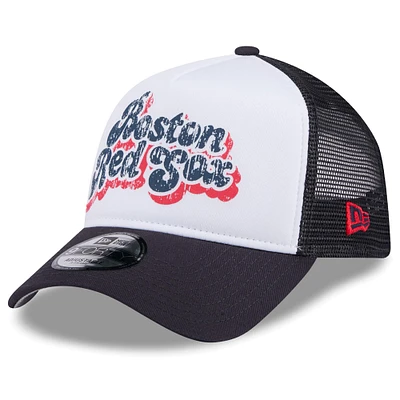 Casquette ajustable 9FORTY de camionneur à cadre en A en mousse pour femme New Era, blanc/bleu marine, Boston Red Sox Throwback Team